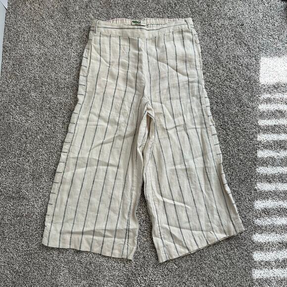 Anthropologie cream & blue striped wide leg linen pants size S - Picture 2 of 11